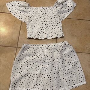 White Polka Dot Off-Shoulder Top and short Set